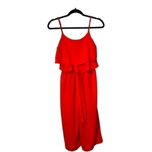 One Clothing Los Angeles Red Dressy Cami Tiered Midi Jumpsuit w/Tie Front  Sz S